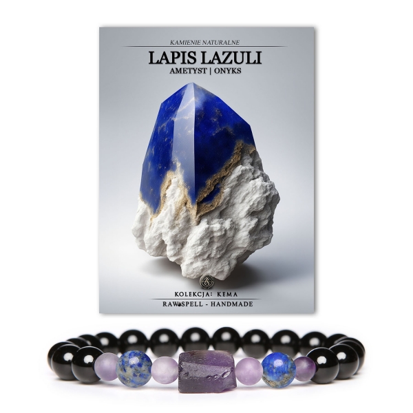 Bransoletka Kema z naturalnymi kamieniami: Lapis Lazuli, Ametyst i Onyks, dostępna w wersji damskiej i męskiej.