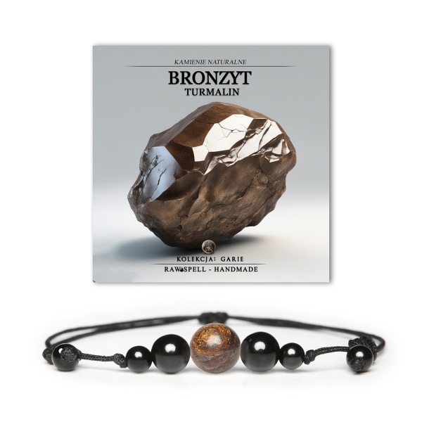 Stylowa bransoletka z kolekcji Garie, wykonana z naturalnych kamieni bronzytu i turmalinu, dostępna dla niej i dla niego.