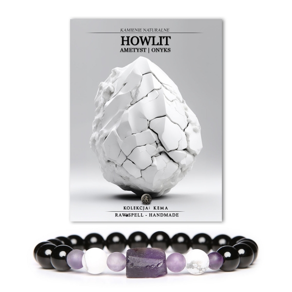 Stylowa bransoletka Kema z howlitem, ametystem i onyksami, dostępna w wersji damskiej i męskiej.