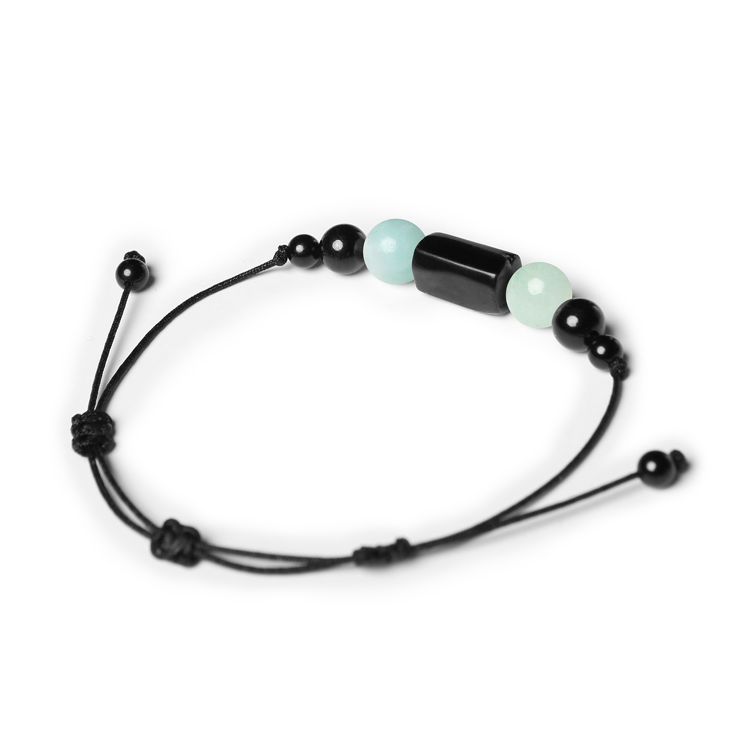 Bransoletka Inare z kamieniami naturalnymi: jasny amazonit oraz turmalin, przeznaczona dla kobiet i mężczyzn.