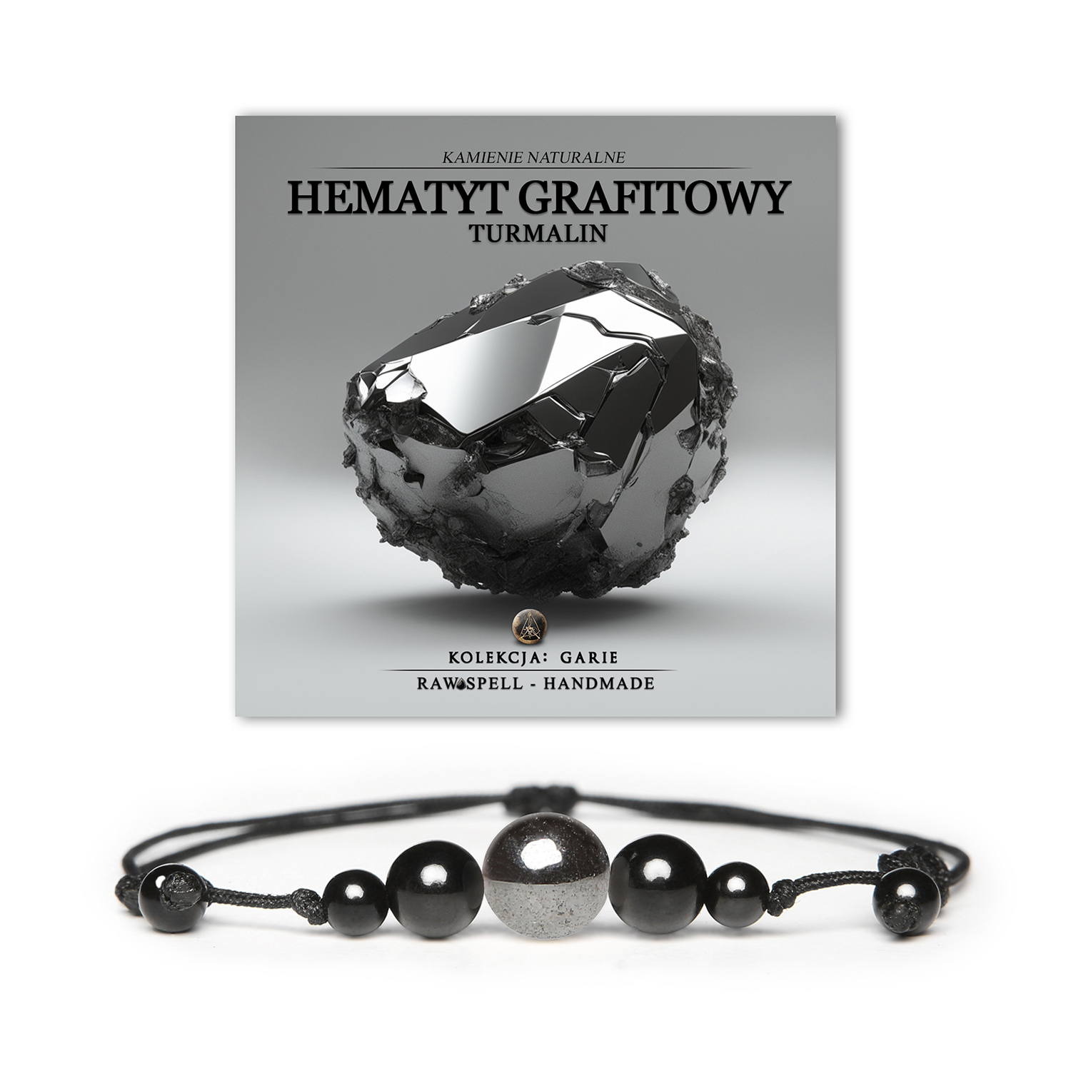 Elegancka bransoletka Garie z kamieniami naturalnymi: hematyt grafitowy i turmalin, idealna dla kobiet i mężczyzn.