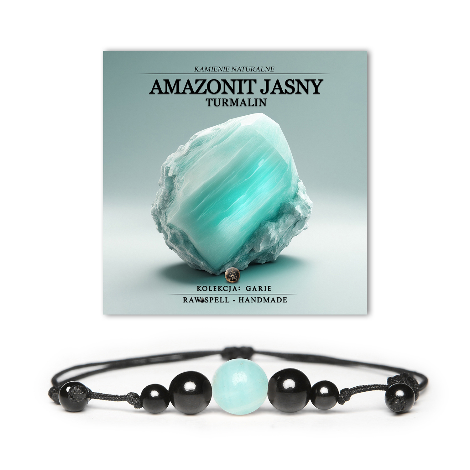 Elegancka bransoletka na sznurku Garie z jasnym amazonitem i turmalinem, dla kobiet i mężczyzn.