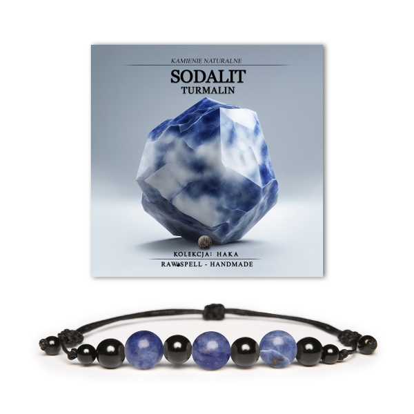 Stylowa bransoletka z kamieniami sodalitu i turmalinu z kolekcji Haka, idealna dla kobiet i mężczyzn.
