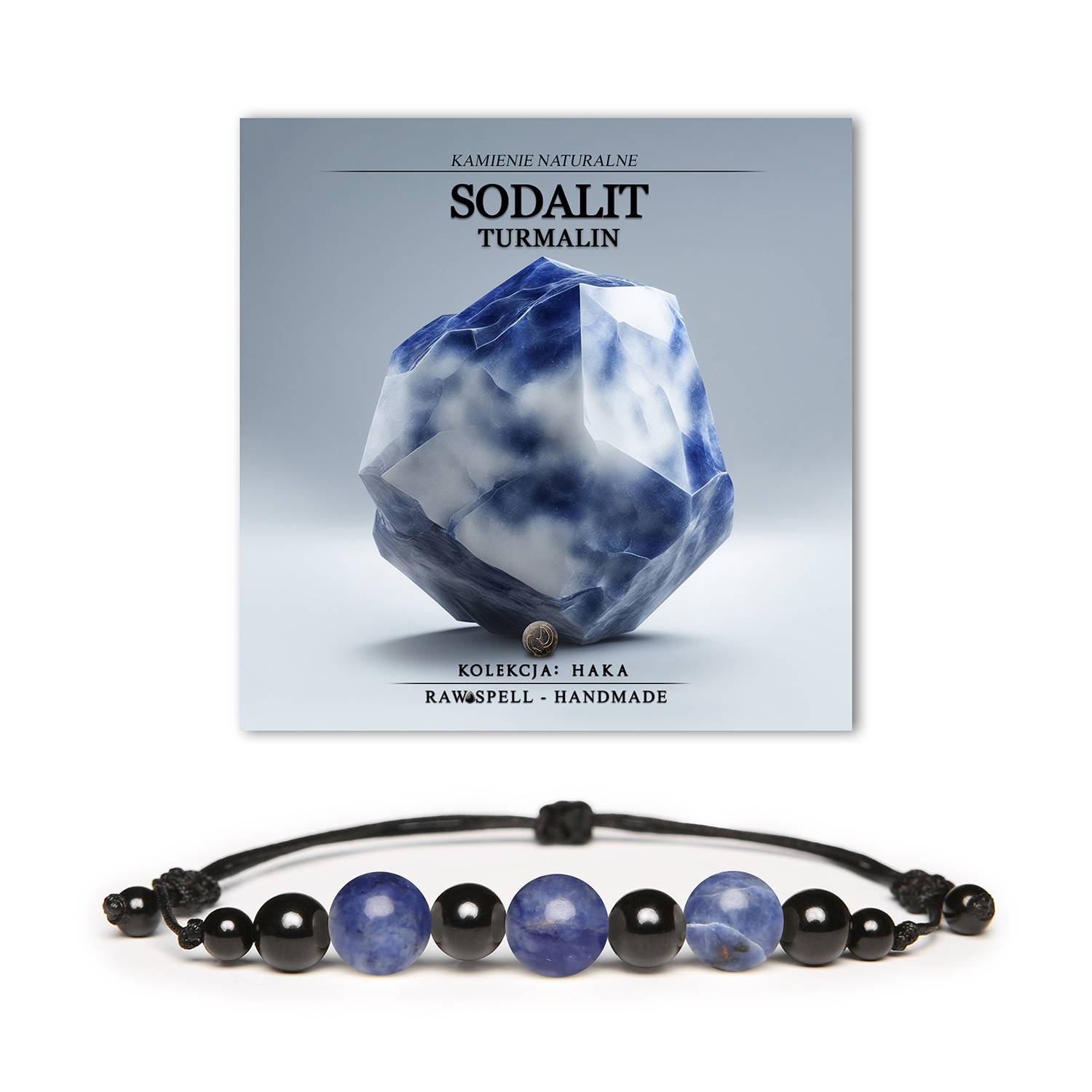 Stylowa bransoletka z kamieniami sodalitu i turmalinu z kolekcji Haka, idealna dla kobiet i mężczyzn.