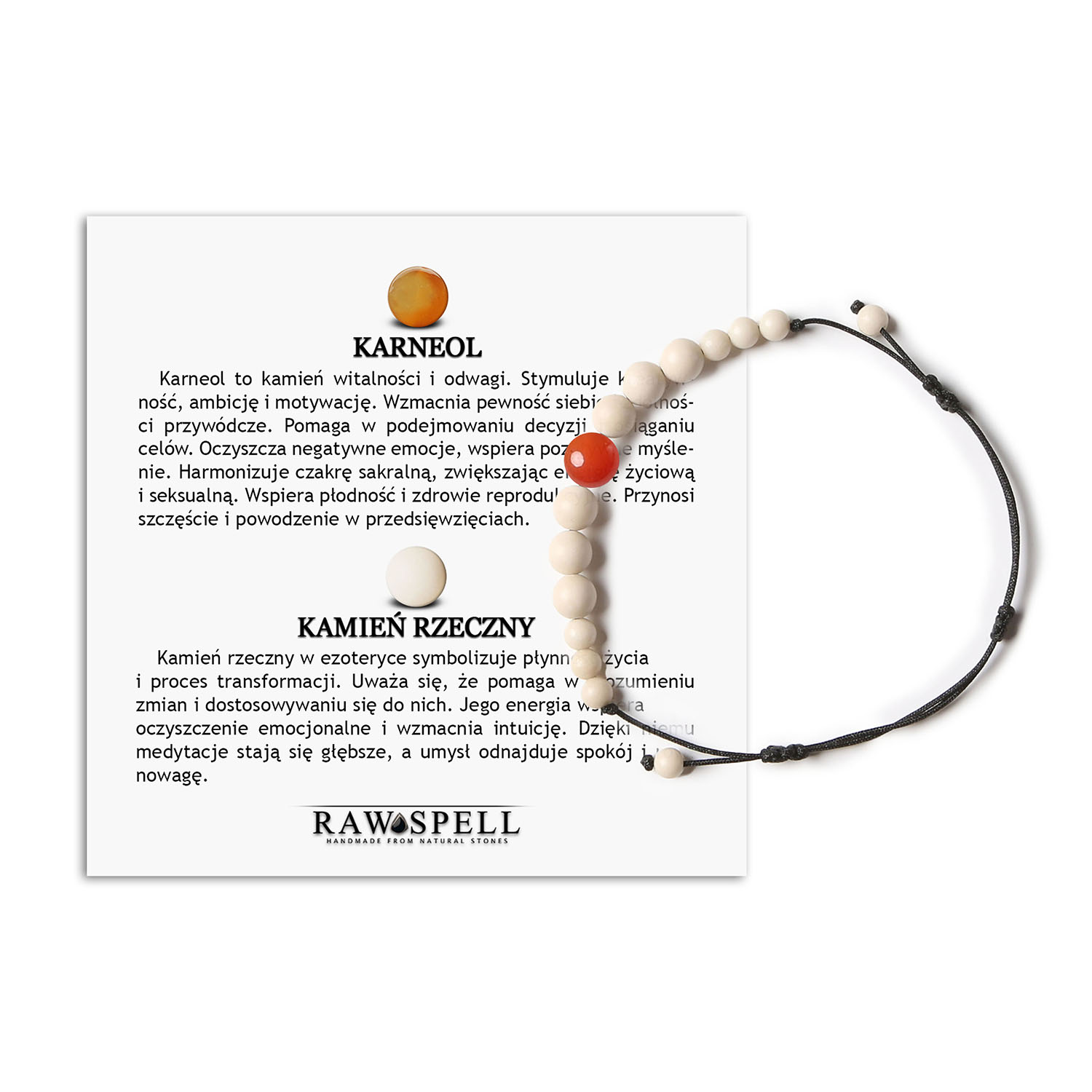 Damska i męska bransoletka na sznurku z kolekcji Jaue, ozdobiona karneolem i kamieniem rzecznym Stylowa bransoletka Jaue, z kamieniami naturalnymi - karneolem i kamieniem rzecznym, odpowiednia dla kobiet i mężczyzn.