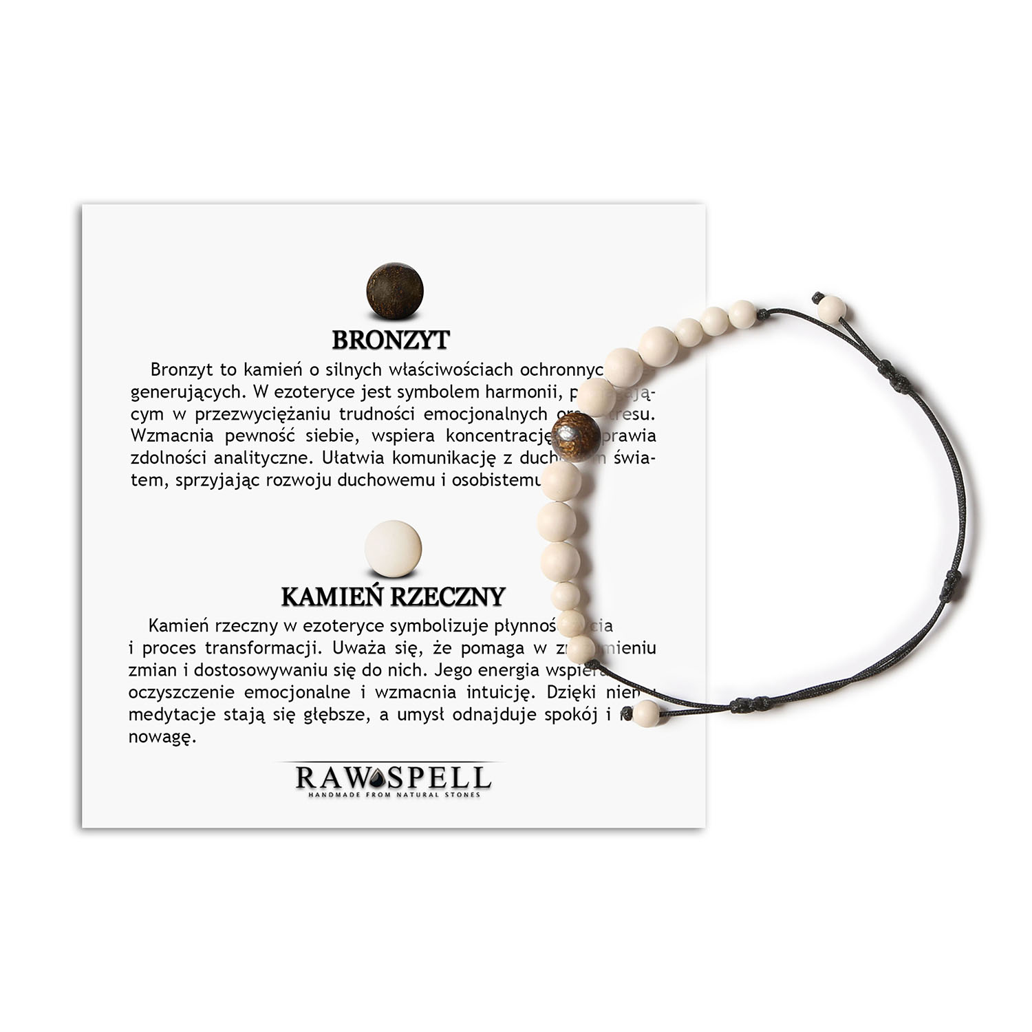 Damska i męska bransoletka na sznurku z kolekcji Jaue z bronzytem i kamieniem rzecznym Elegancka bransoletka Jaue z bronzytem i kamieniem rzecznym, doskonała dla każdej płci.