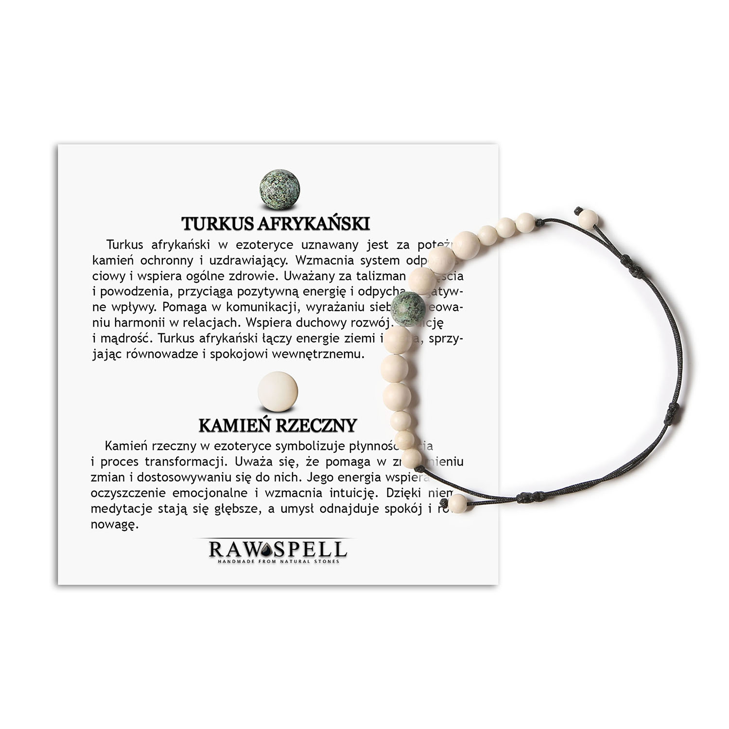 Damska i męska bransoletka na sznurku z kolekcji Jaue, zdobiona turkusem afrykańskim i kamieniem rzecznym Elegancka bransoletka Jaue z naturalnymi kamieniami: turkus afrykański i kamień rzeczny, idealna dla kobiet i mężczyzn.