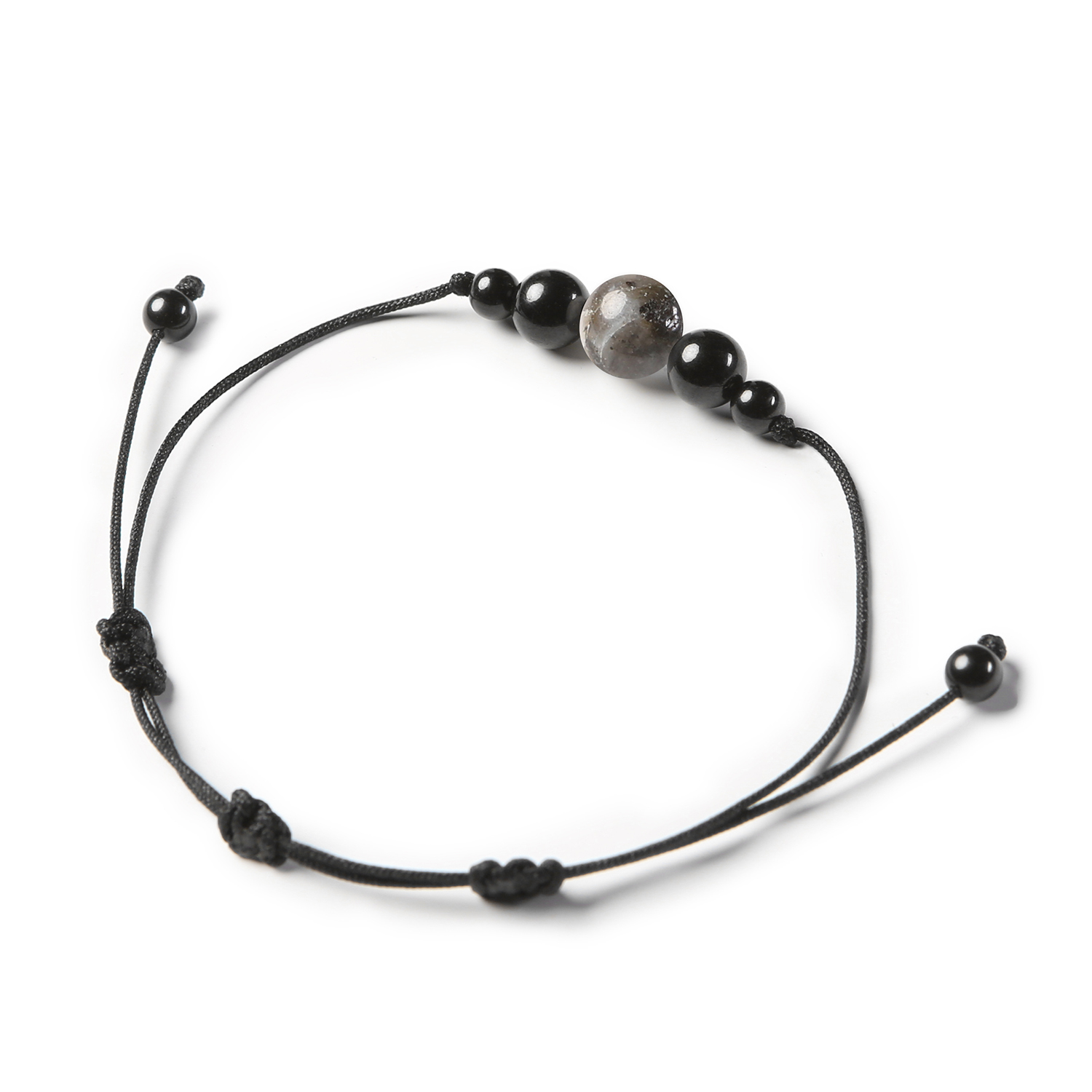 Elegancka bransoletka z kolekcji Garie, ozdobiona naturalnymi kamieniami larvikitu i turmalinu, idealna dla kobiet i mężczyzn.