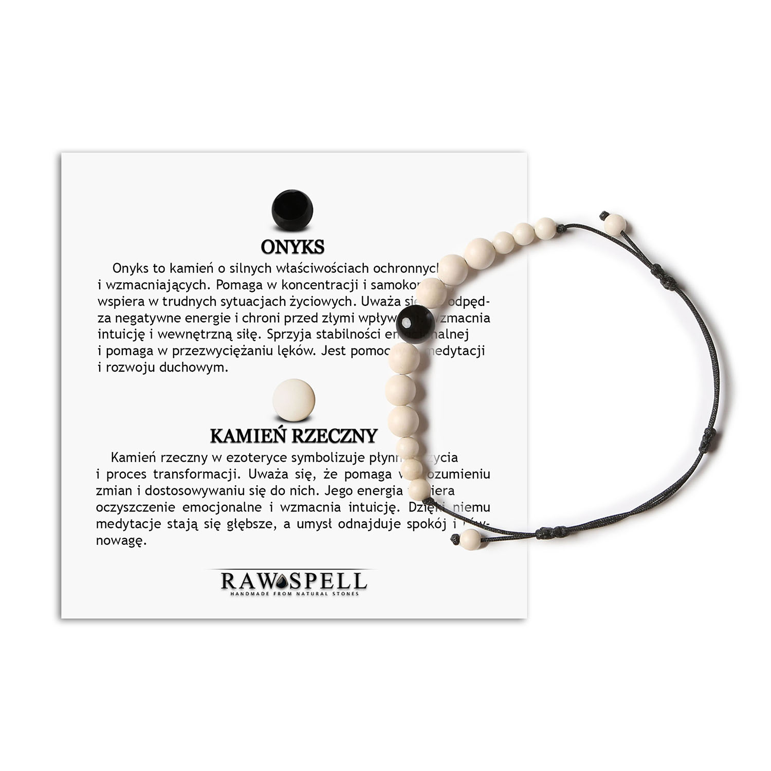 Damska i męska bransoletka na sznurku z onyksem i kamieniem rzecznym z kolekcji Jaue Damska i męska bransoletka z kolekcji Jaue, ozdobiona onyksami i kamieniami rzecznymi.