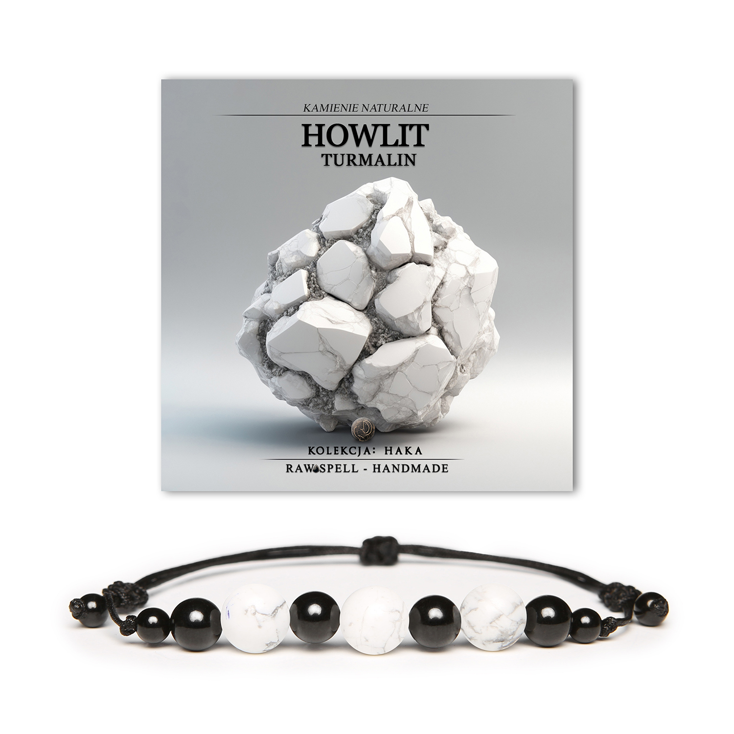 Stylowa bransoletka Haka z howlitami i turmalinami, uniwersalny dodatek dla kobiet i mężczyzn.