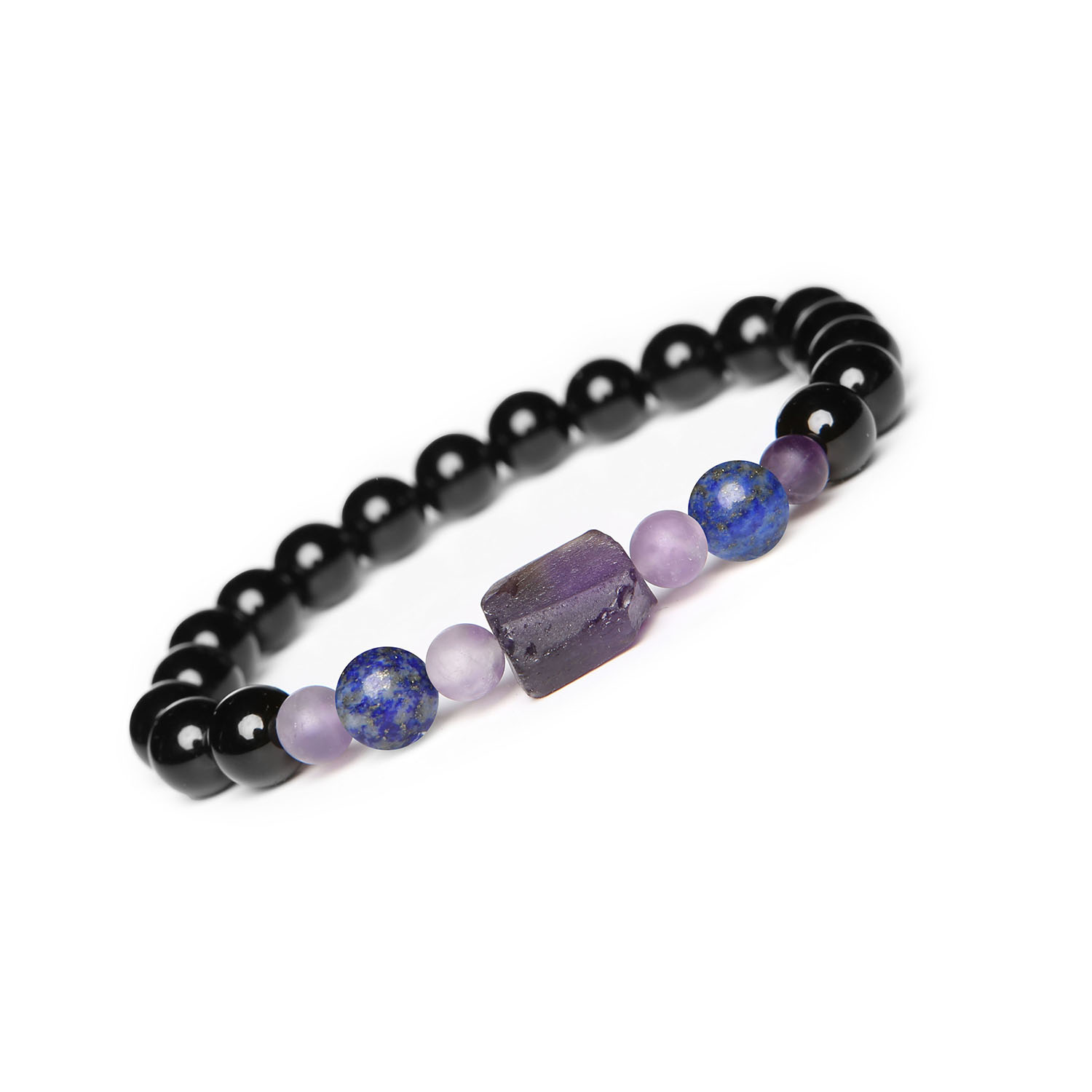 Elegancka bransoletka Kema z lapisu lazuli, ametystu i onyksu dla pań i panów Elegancka bransoletka Kema z kamieniami Lapis Lazuli, Ametyst i Onyks, doskonała dla obu płci