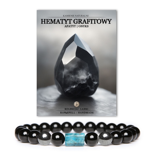 Elegancka bransoletka z kolekcji Laeri, wykonana z hematytu grafitowego, apatytu oraz onyksu, przeznaczona dla obu płci.