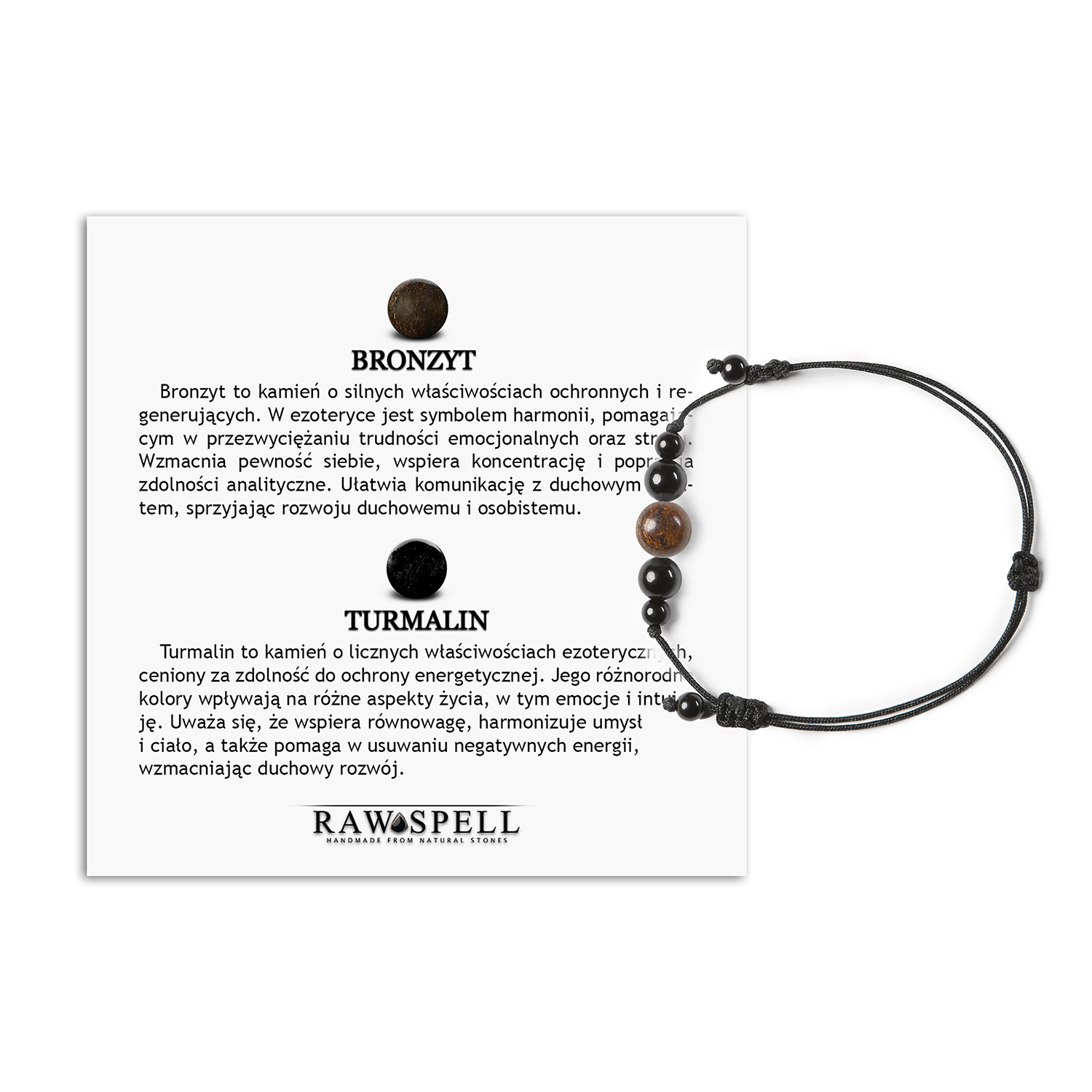 Elegancka bransoletka na sznurku Garie z bronzytem i turmalinem, idealna dla każdego Elegancka bransoletka Garie z naturalnymi kamieniami, bronzytem i turmalinem, idealna dla kobiet i mężczyzn.