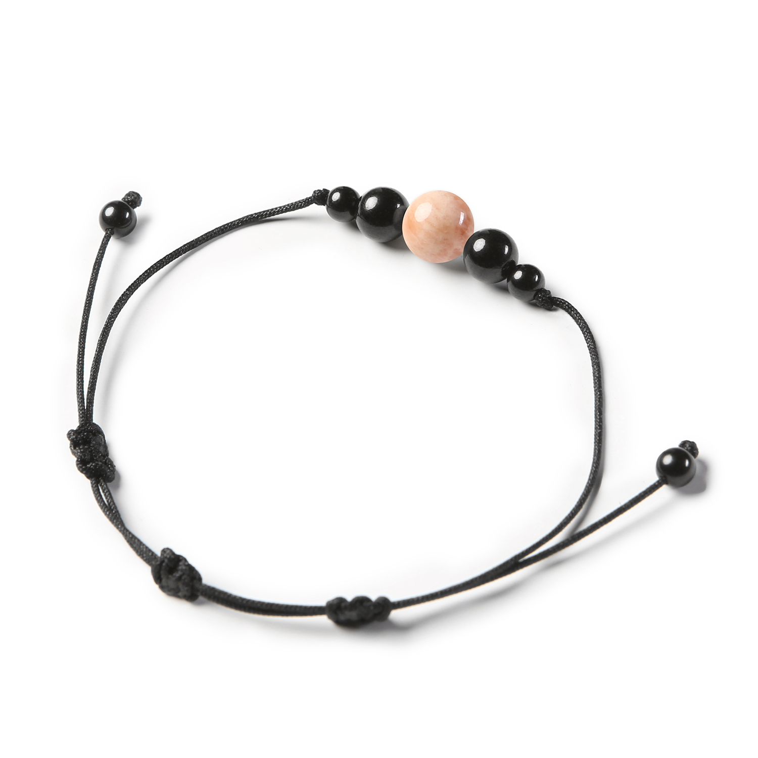 Elegancka bransoletka Garie z naturalnych kamieni: Kamień Słoneczny i Turmalin, dostępna dla kobiet i mężczyzn.