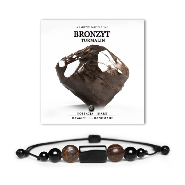 Stylowa bransoletka Inare z bronzytem i turmalinem, dostępna w wersji damskiej i męskiej.