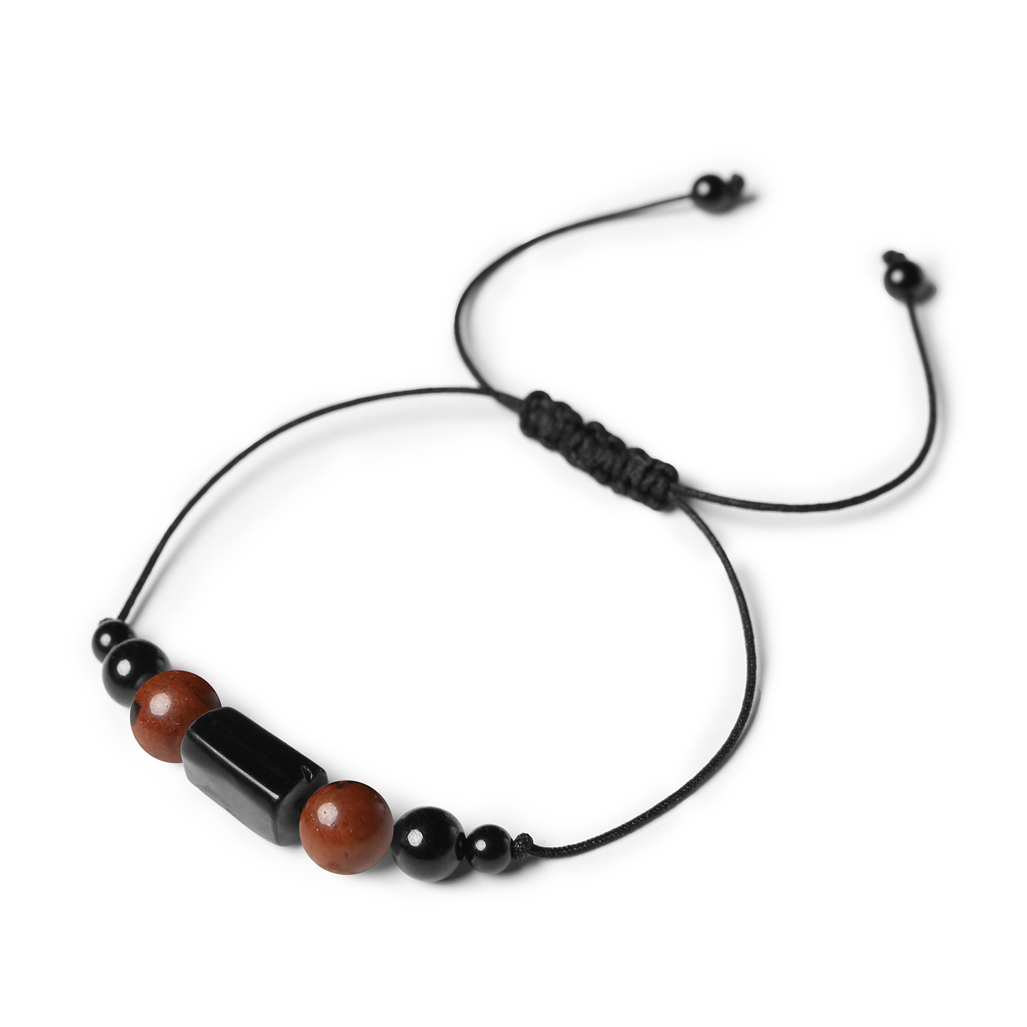 Elegancka bransoletka na sznurku Inare z obsydianem brązowym i turmalinem, idealna dla kobiet i mężczyzn Stylowa bransoletka z naturalnych kamieni: brązowy obsydian i turmalin, dostępna w kolekcji Inare, dla obu płci.