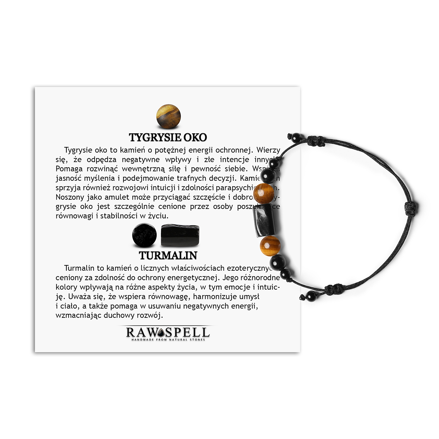 Elegancka bransoletka na sznurku Inare z tygrysim okiem i turmalinem dla niej i dla niego Stylowa bransoletka Inare z tygrysim okiem i turmalinem - elegancki dodatek dla kobiety i mężczyzny.