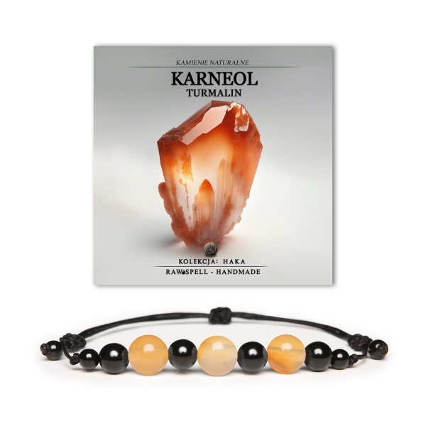 Bransoletka Haka z naturalnymi kamieniami karneolu i turmalinu, unisex, idealna dla mężczyzn i kobiet.