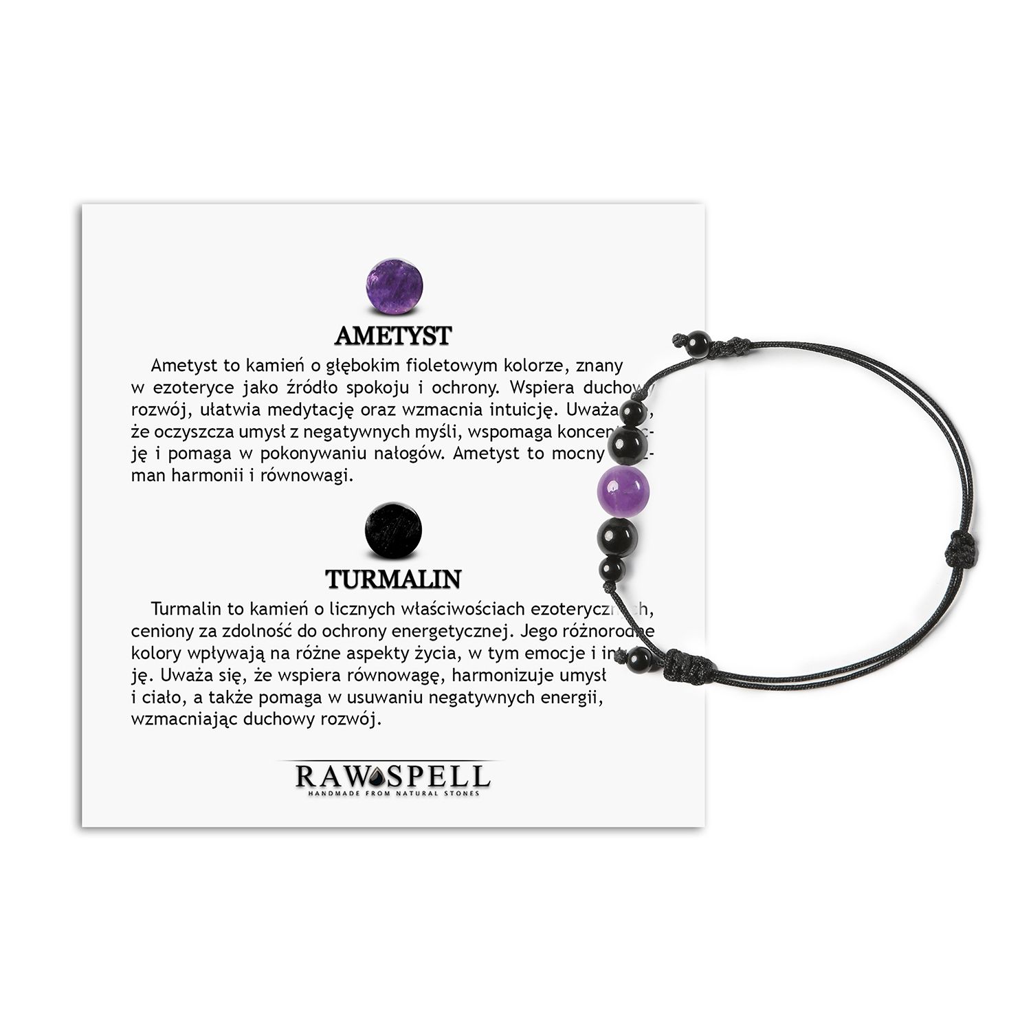 Elegancka bransoletka na sznurku z kolekcji Garie, zawierająca ametyst i turmalin, unisex Elegancka bransoletka z kolekcji Garie z ametystem i turmalinem, dostępna dla kobiet i mężczyzn.