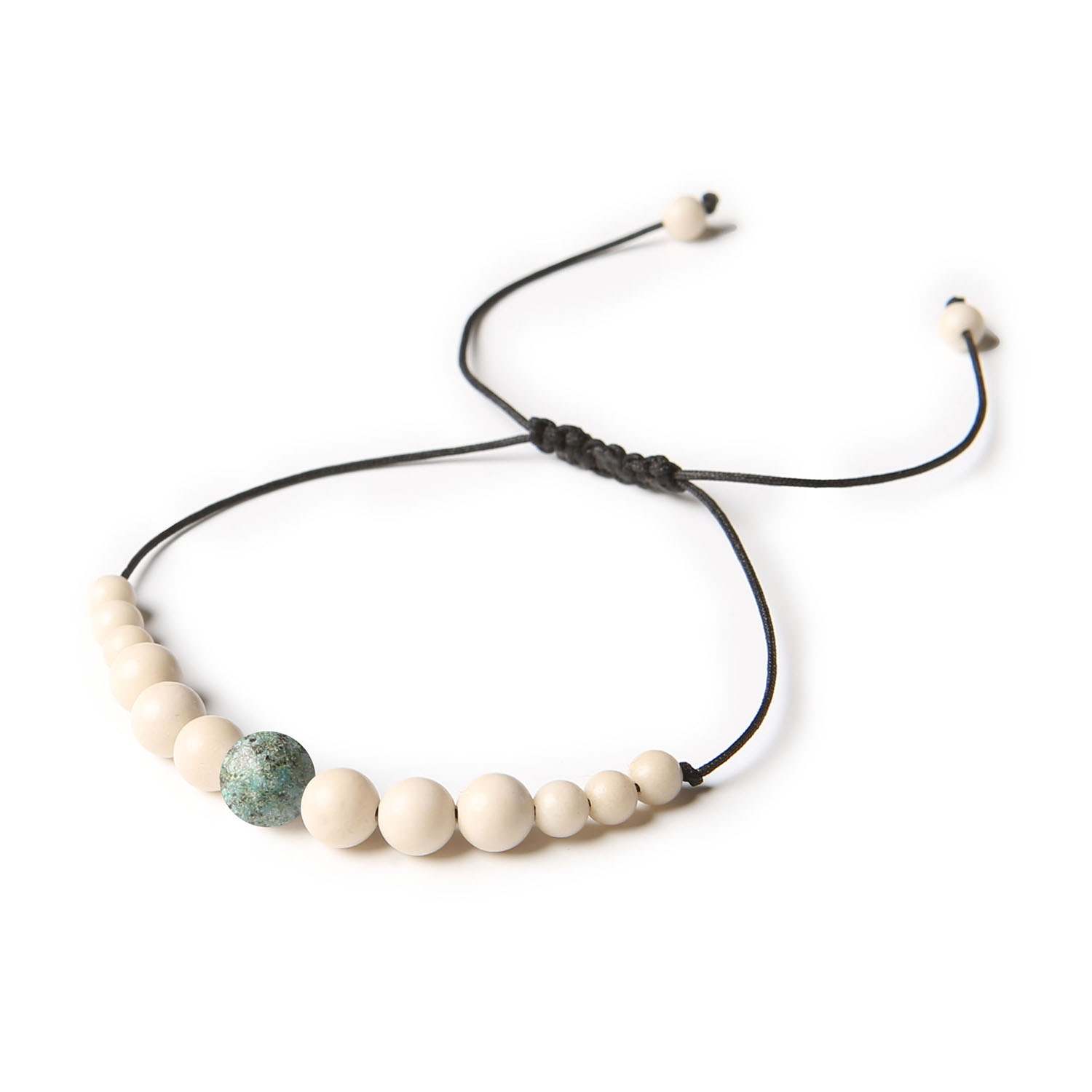 Elegancka bransoletka na sznurku z kolekcji Jaue, łącząca turkus afrykański i kamień rzeczny, dla każdej płci Stylowa bransoletka męska i damska z kolekcji Jaue, ozdobiona naturalnym turkusem afrykańskim oraz kamieniem rzecznym.