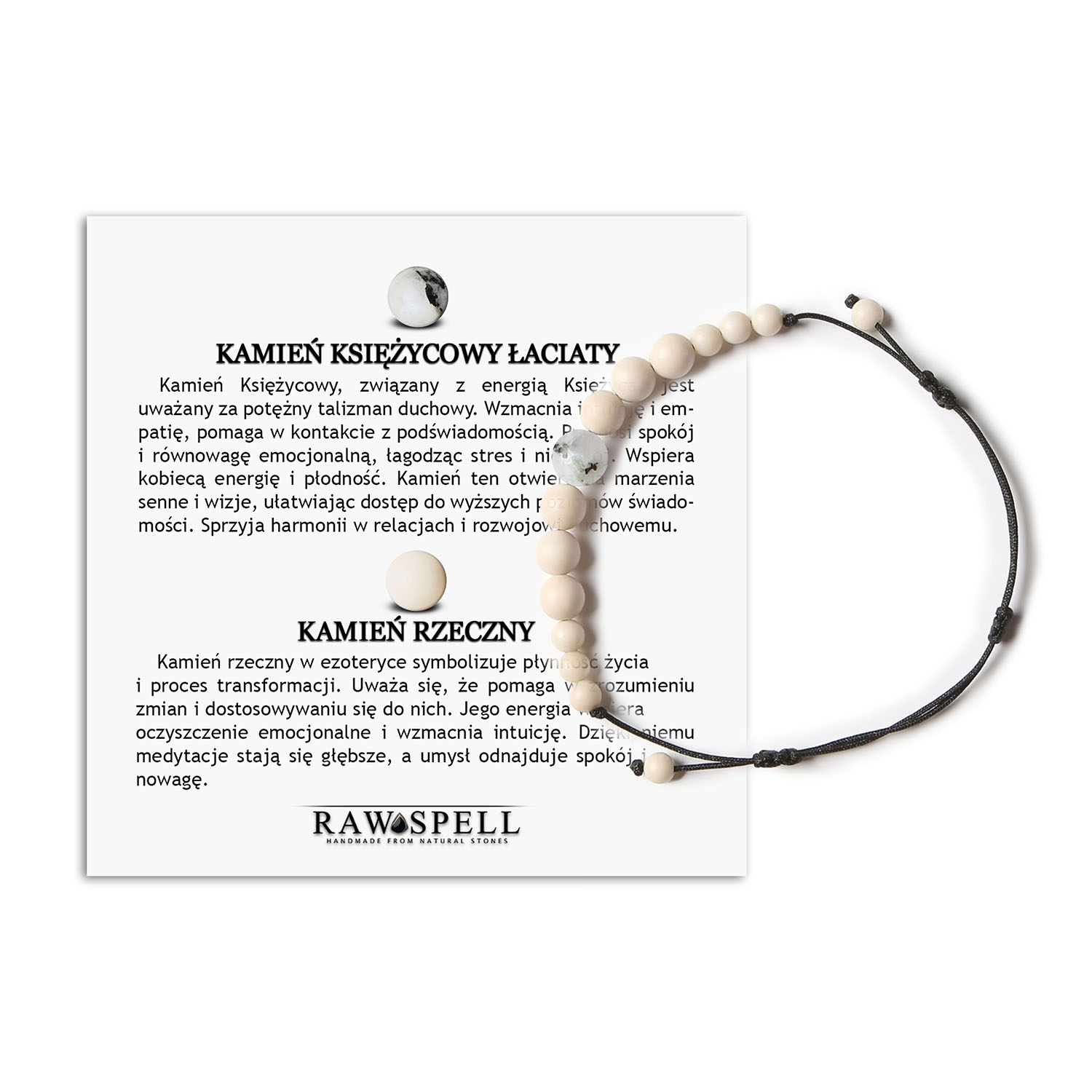 Elegancka bransoletka na sznurku z kolekcji Jaue z kamieniem Księżycowym Łaciatym oraz kamieniem Rzecznym, dostępna w wersji damskiej i Bransoletka Jaue z naturalnymi kamieniami, w tym Kamieniem Księżycowym Łaciatym i Kamieniem Rzecznym, uniwersalny dodatek dla każdej płci.