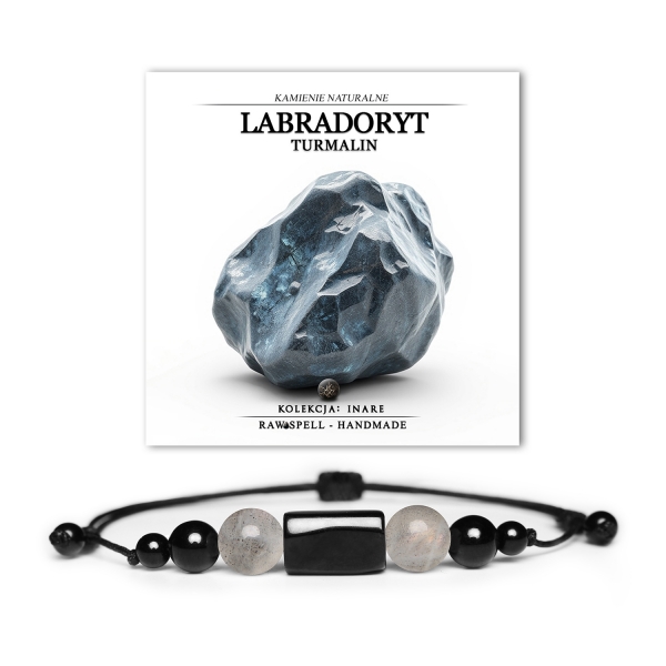 Stylowa bransoletka dla kobiet i mężczyzn z kolekcji Inare, z kamieniami naturalnymi: labradorytem i turmalinem.