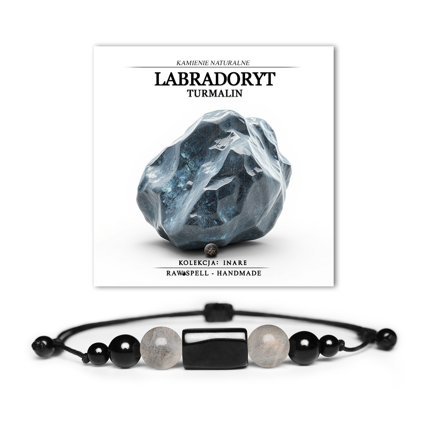 Stylowa bransoletka dla kobiet i mężczyzn z kolekcji Inare, z kamieniami naturalnymi: labradorytem i turmalinem.