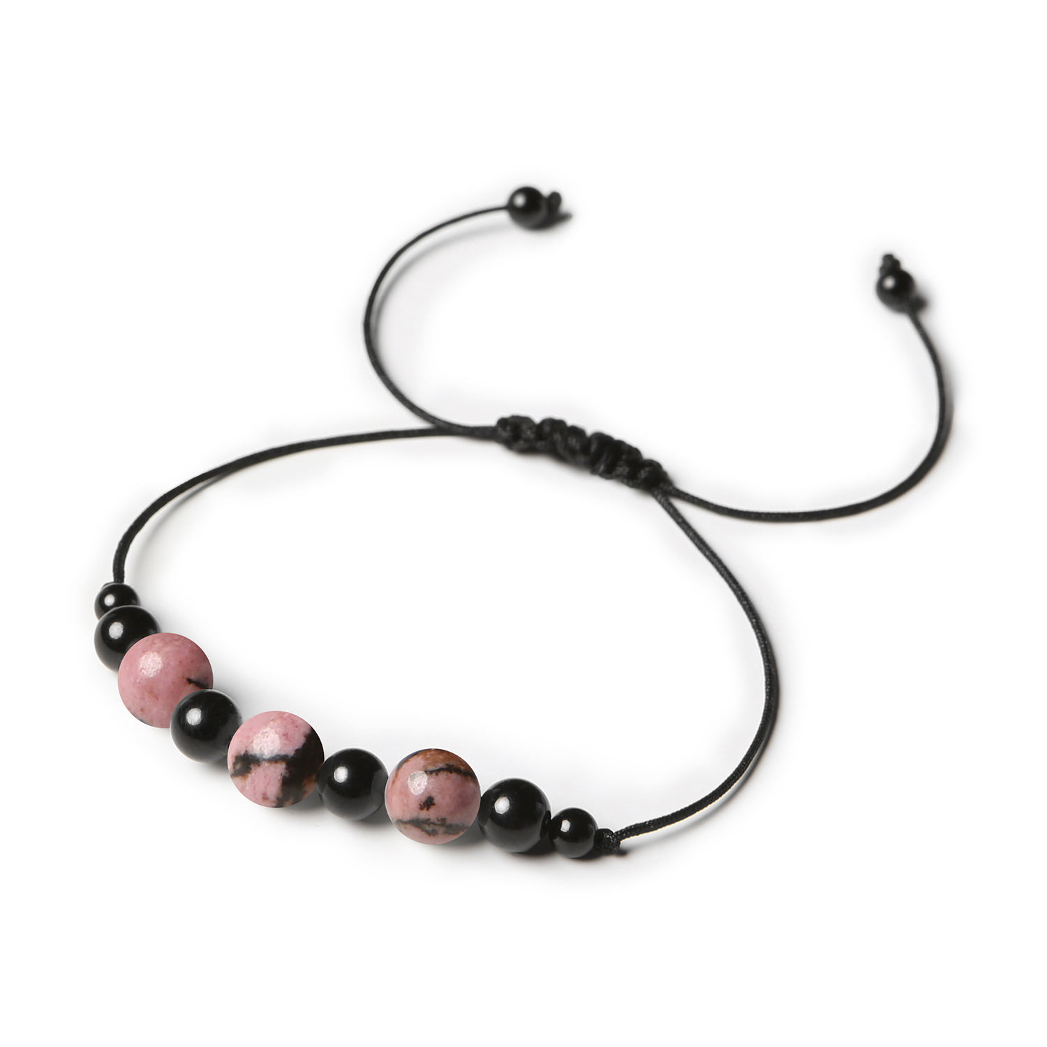 Haka Bransoletka na sznurku - rodonit różowo-czarny i turmalin, idealna dla niej i dla niego Bransoletka z kolekcji Haka, wykonana z rodonitu różowo-czarnego i turmalinu, unikalny design dla kobiet i mężczyzn ceniących naturalną biżuterię.