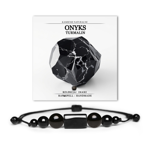 Stylowa bransoletka z kolekcji Inare, wykonana z naturalnego onyksu i turmalinu, idealna dla kobiet i mężczyzn.