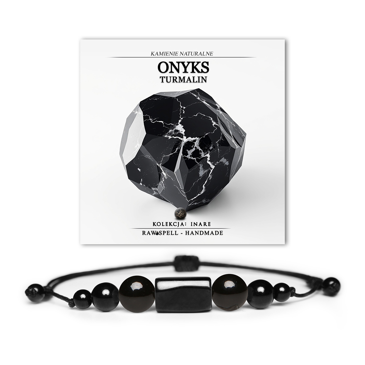 Stylowa bransoletka z kolekcji Inare, wykonana z naturalnego onyksu i turmalinu, idealna dla kobiet i mężczyzn.