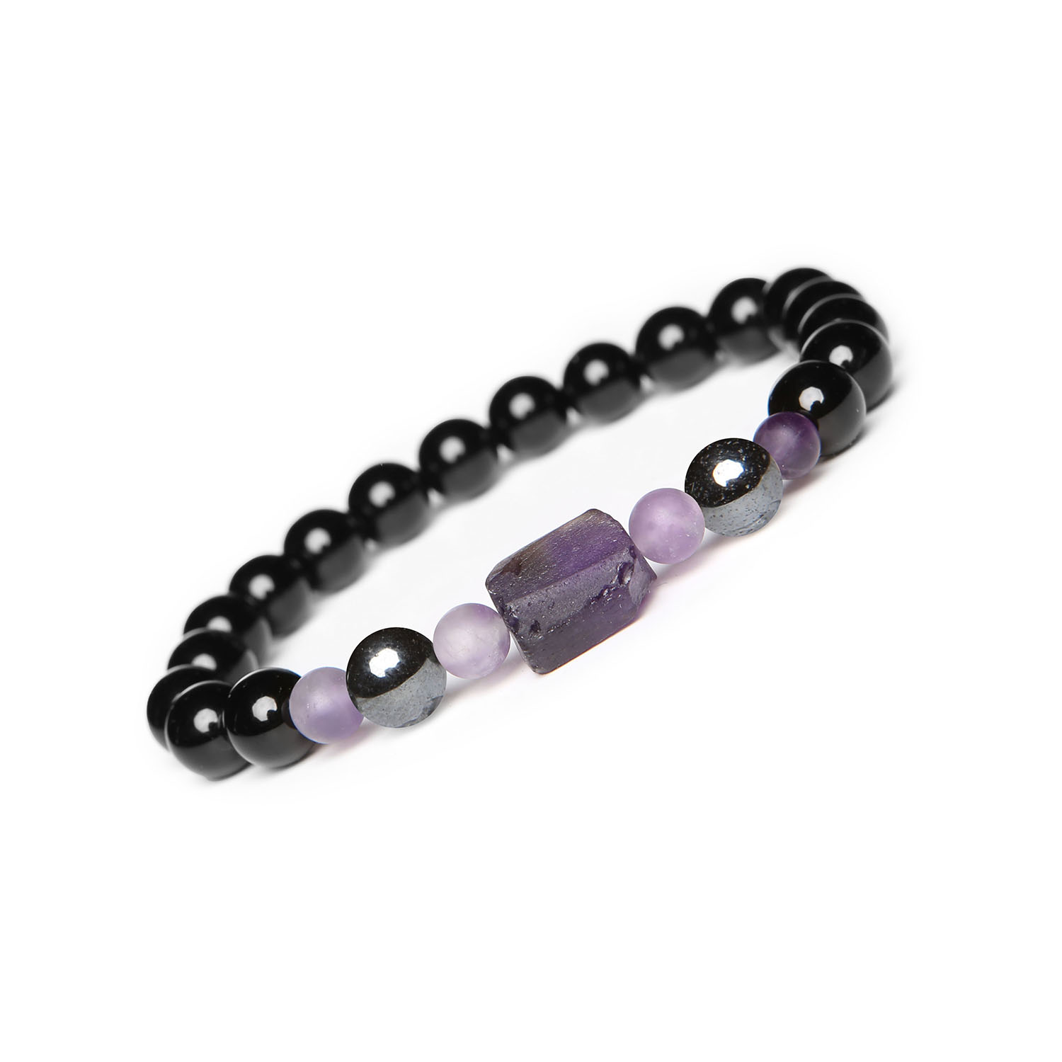 Kolegacja Kema - bransoletka w kolorach hematytu grafitowego, ametystu i onyksu dla niej i dla niego Stylowa bransoletka Kema z hematytem grafitowym, ametystem i onyksami - idealna dla kobiet i mężczyzn.