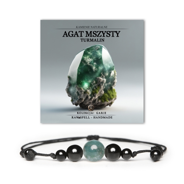 Damska i męska bransoletka z kolekcji Garie, z naturalnymi kamieniami: agat mszysty oraz turmalin, doskonały dodatek na każdą okazję.