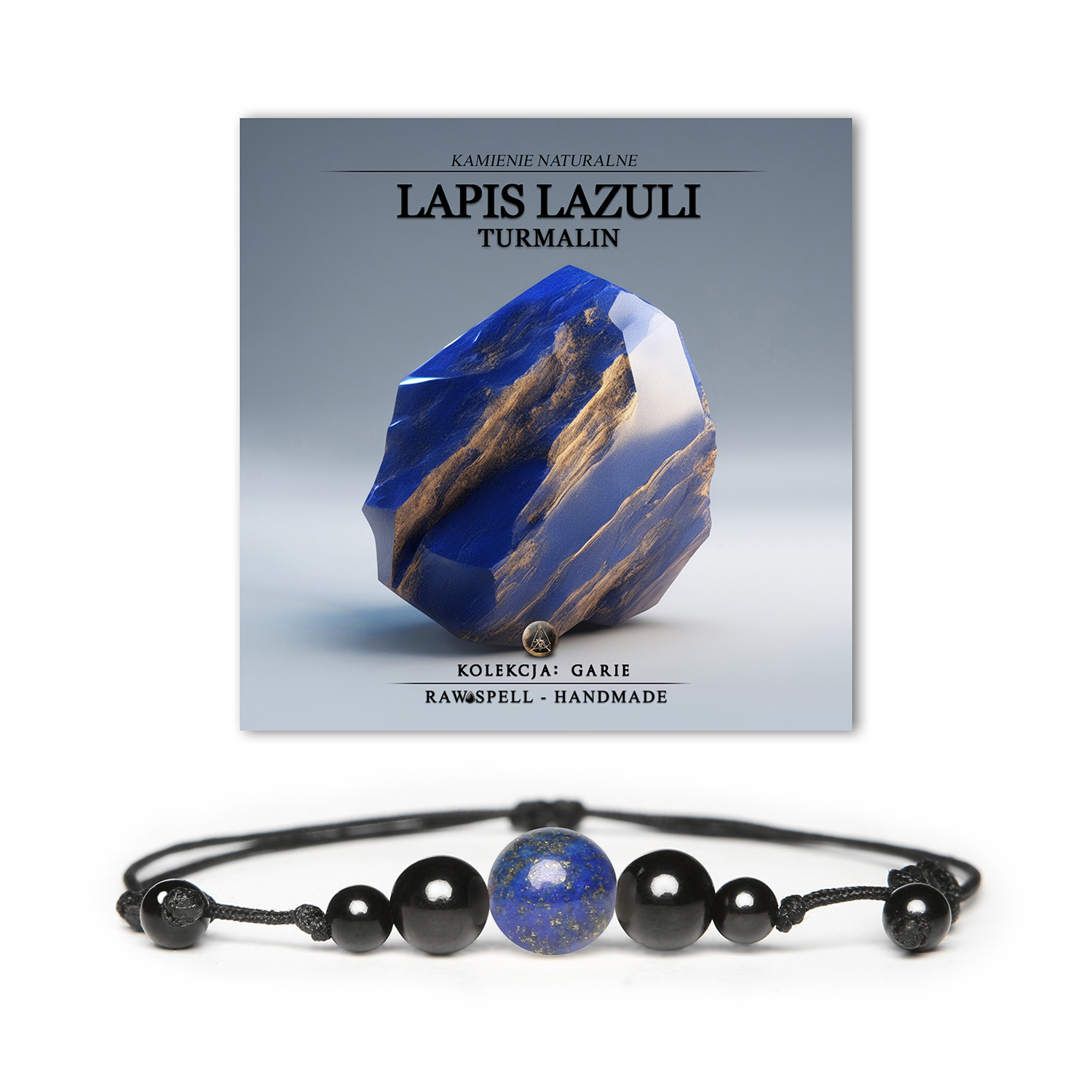 Bransoletka z kolekcji Garie, ozdobiona Lapis Lazuli i Turmalinem, dostępna dla pań i panów.