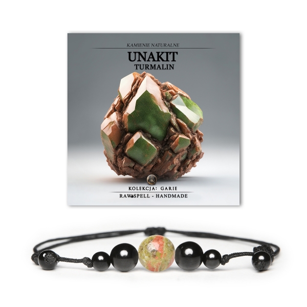 Bransoletka Garie z naturalnymi kamieniami unakitu i turmalinu - elegancka biżuteria dla kobiet i mężczyzn.