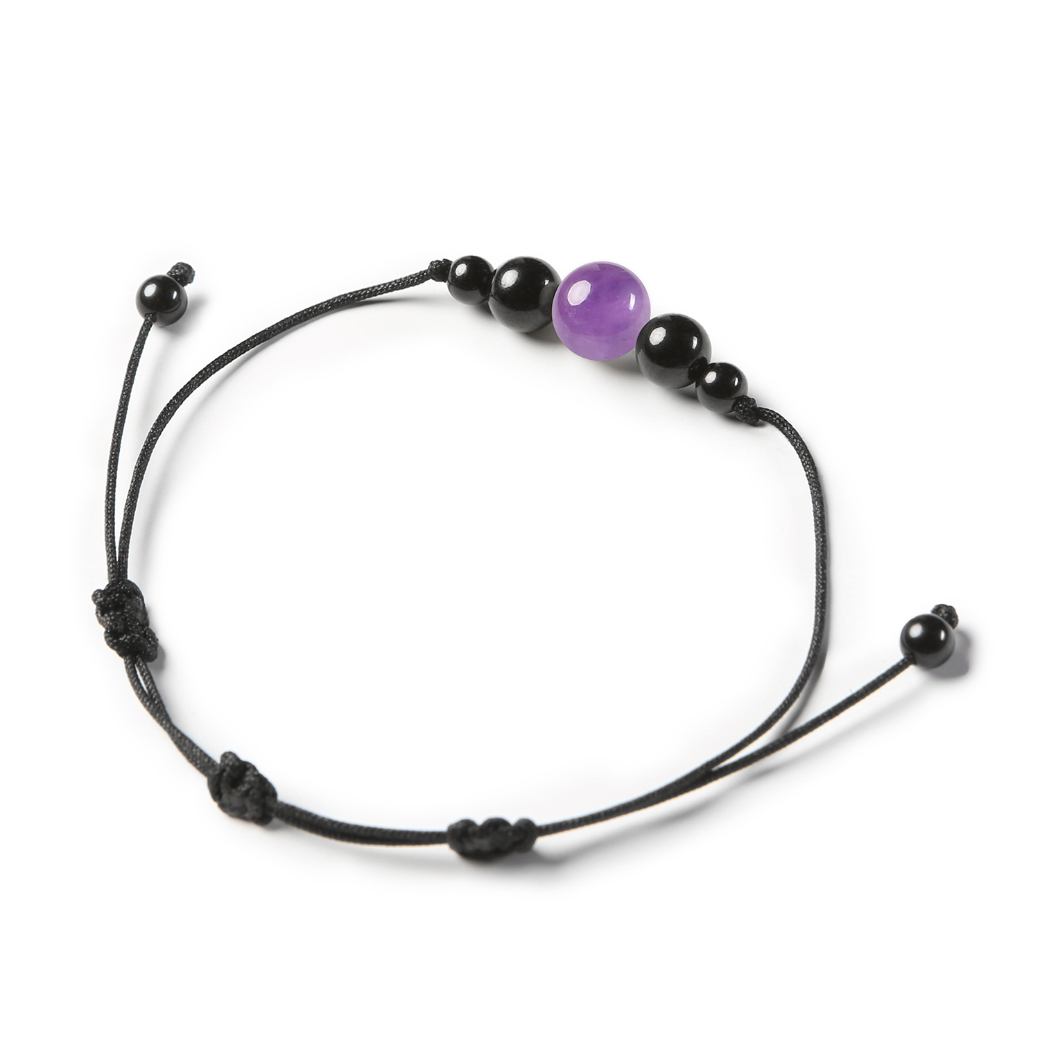 Bransoletka Garie z naturalnymi kamieniami - ametyst i turmalin, unisex, pasująca do każdej stylizacji.