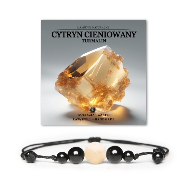 Bransoletka z kolekcji Garie, łącząca cieniowany cytryn i turmalin, doskonały dodatek zarówno dla kobiet, jak i mężczyzn.