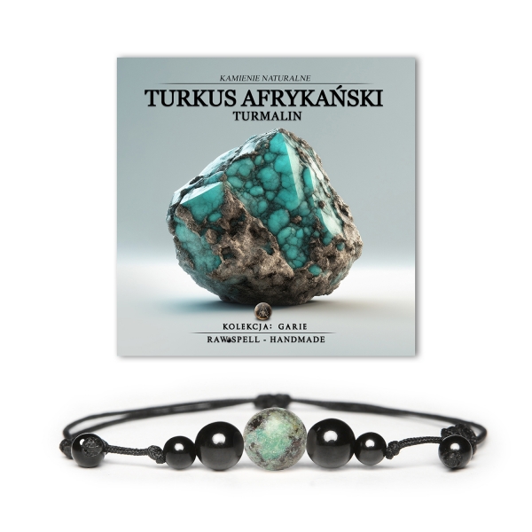 Stylowa bransoletka Garie z turkusu afrykańskiego i turmalinu, idealna zarówno dla kobiet, jak i mężczyzn.