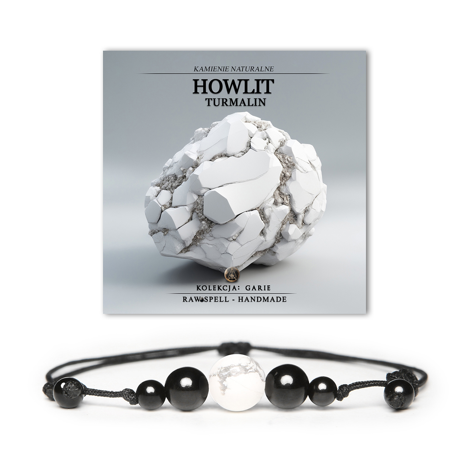 Stylowa bransoletka Garie z kamieniami howlit i turmalin, doskonała dla kobiet i mężczyzn.