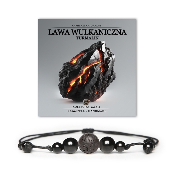 Elegancka bransoletka Garie z lawą wulkaniczną i turmalinem, idealna zarówno dla kobiet, jak i mężczyzn.