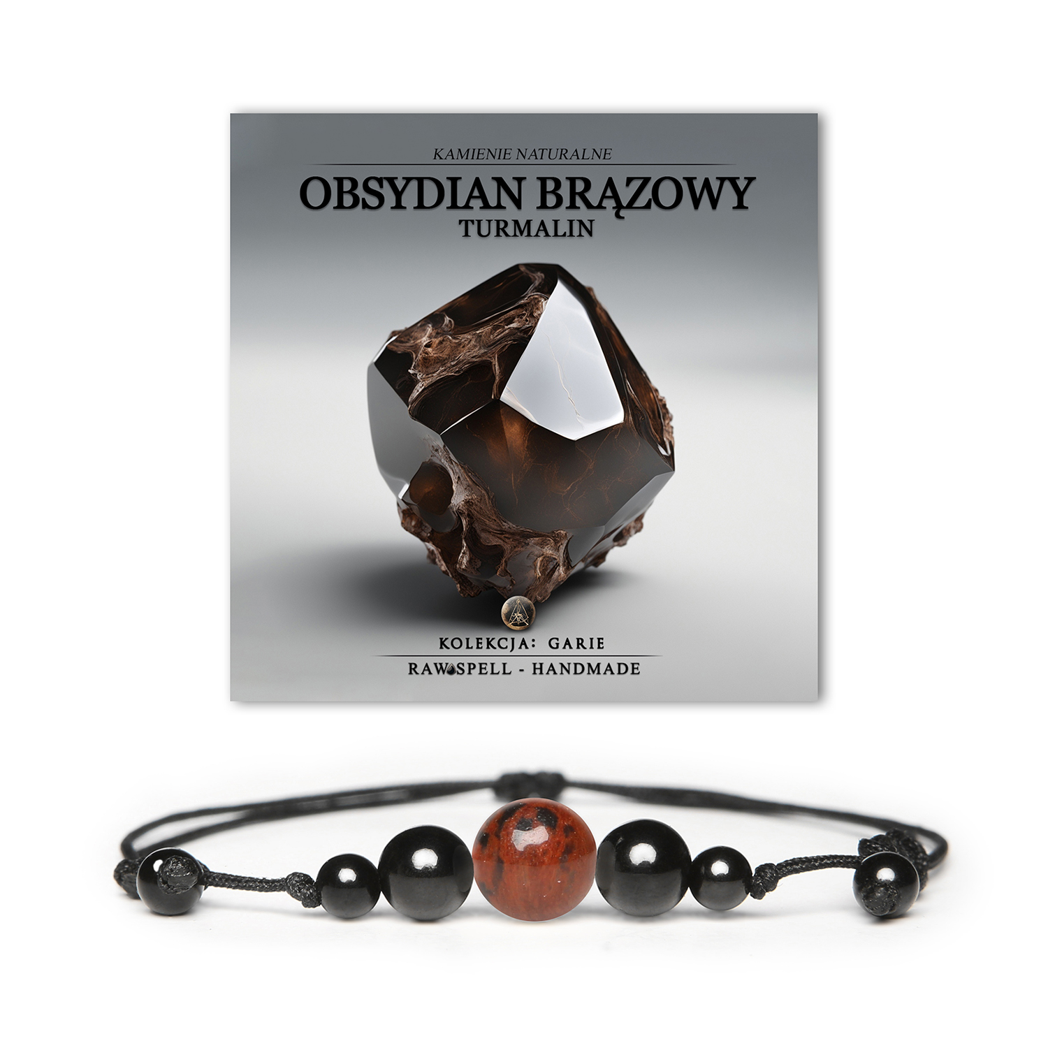 Elegancka bransoletka Garie z minerałów: brązowy obsydian i turmalin, dostosowana zarówno dla dam, jak i panów.