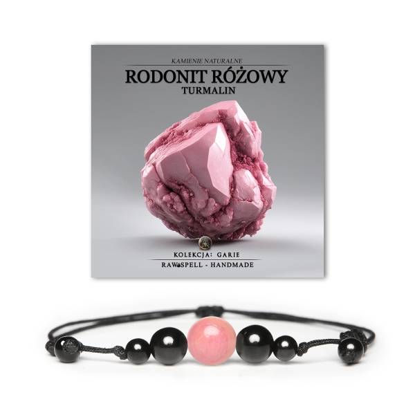 Stylowa bransoletka Garie z różowym rodonitem i turmalinem, idealna dla kobiet i mężczyzn, wykonana z kamieni naturalnych.