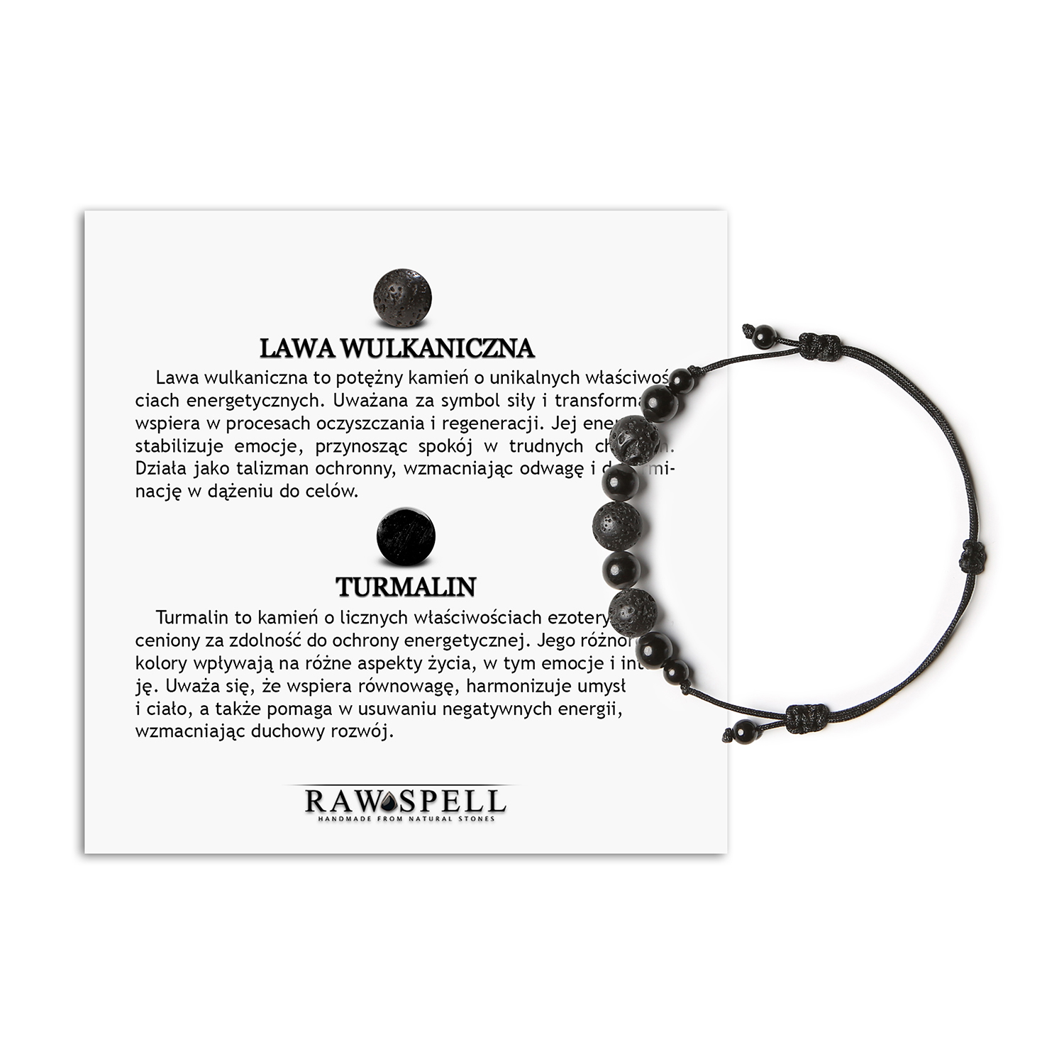 Kolekcja Haka bransoletka na sznurku wulkaniczna z turmalinem dla kobiet i mężczyzn Elegancka bransoletka Haka z naturalnej lawy wulkanicznej i turmalinu, idealna dla kobiet i mężczyzn.