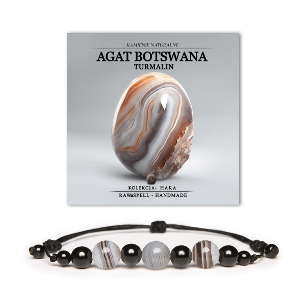 Bransoletka Haka z naturalnymi agatami Botswana i turmalinem, unisex - doskonały dodatek dla każdej osoby ceniącej styl i naturę.