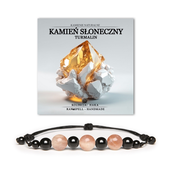 Bransoletka z kolekcji Haka z naturalnymi kamieniami: kamień słoneczny i turmalin, idealna dla mężczyzn i kobiet.