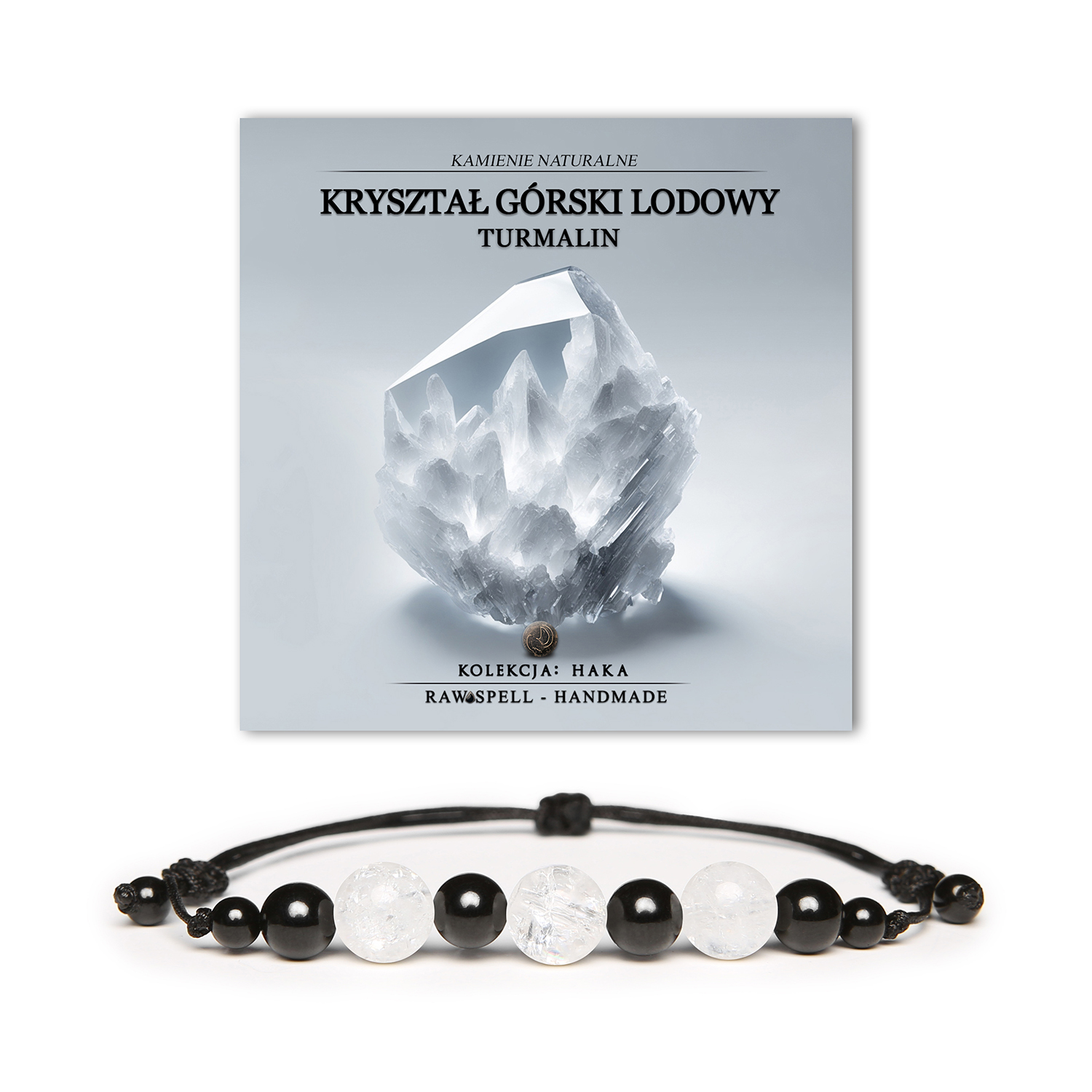 Bransoletka z kolekcji Haka z Kryształem Górskim Lodowym i Turmalinem, ponadczasowy model dla kobiet i mężczyzn.