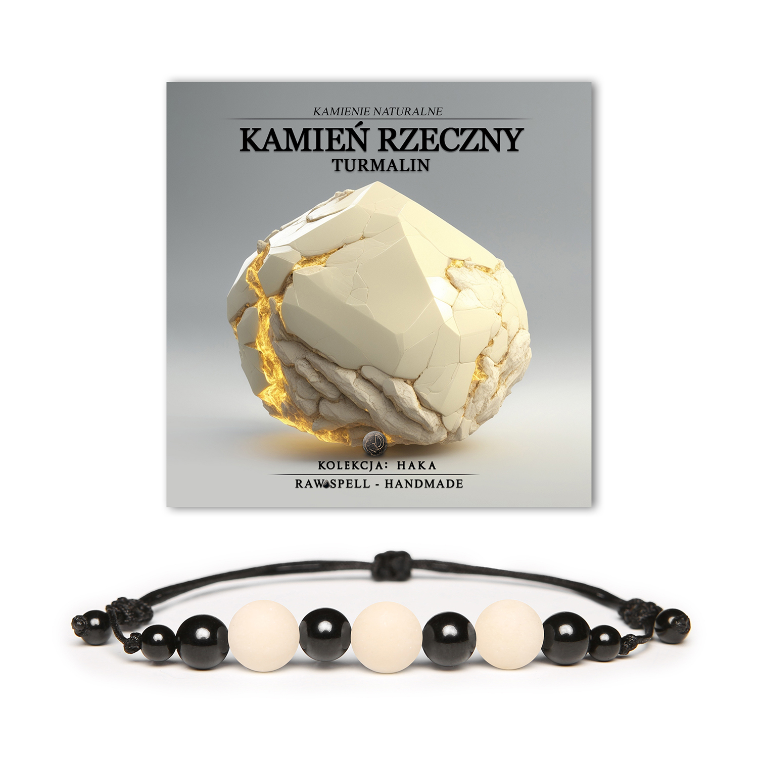 Bransoletka z kolekcji Haka wykonana z naturalnych kamieni, w tym kamienia rzecznych i turmalinu, idealna zarówno dla kobiet, jak i mężczyzn.