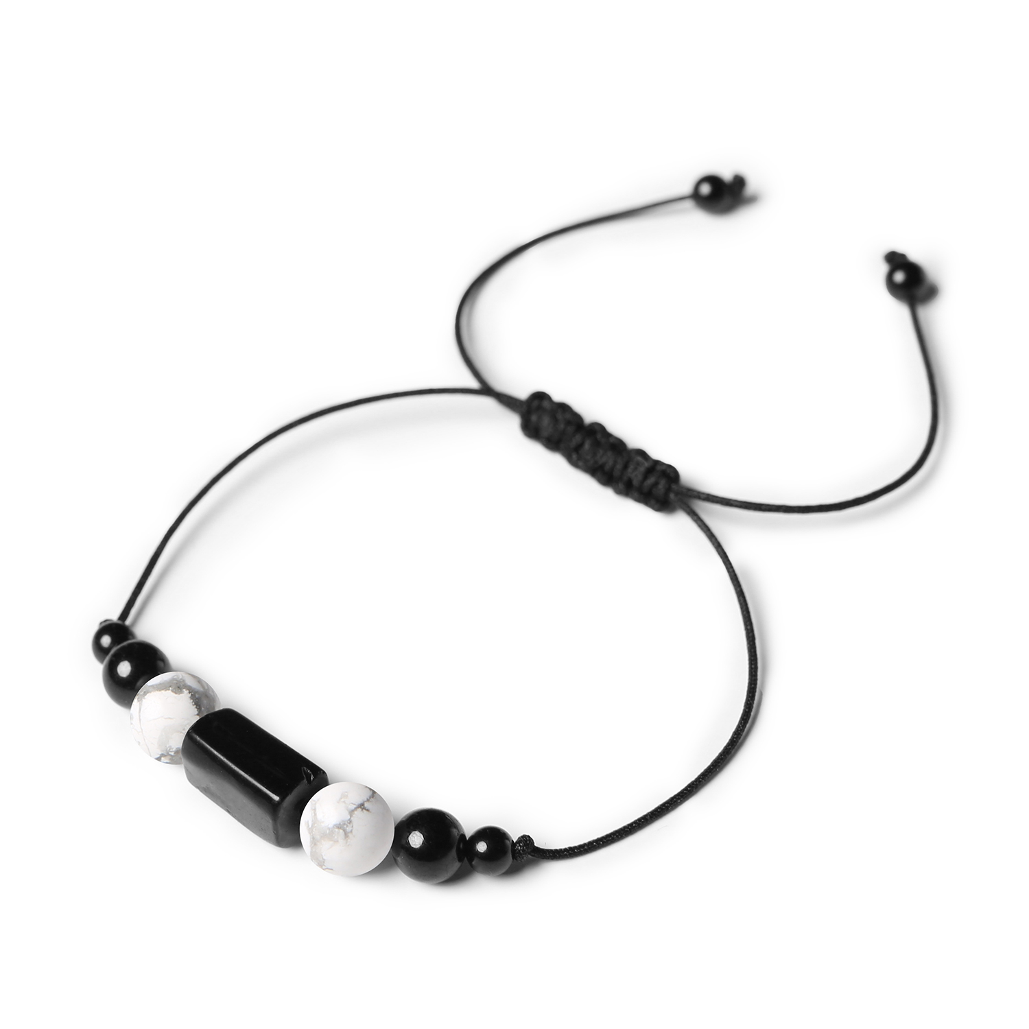 Kolekcja Inare Damska i męska bransoletka na sznurku z Howlitem i Turmalinem Bransoletka Inare z naturalnymi kamieniami - Howlit i Turmalin, dostępna w wersji damskiej i męskiej.