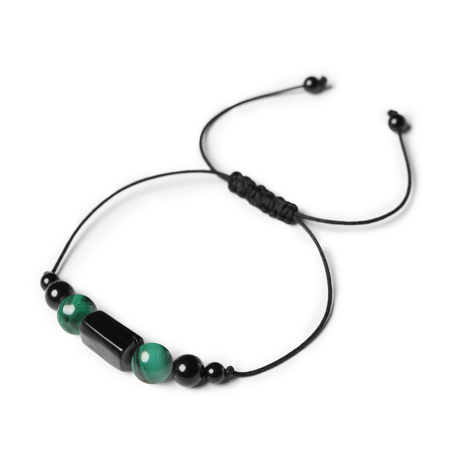 Kolekcja Inare bransoletka na sznurku z malachitem i turmalinem dla kobiet i mężczyzn Bransoletka Inare z naturalnymi kamieniami malachitowymi i turmalinowymi, dostępna w wersji damskiej i męskiej.