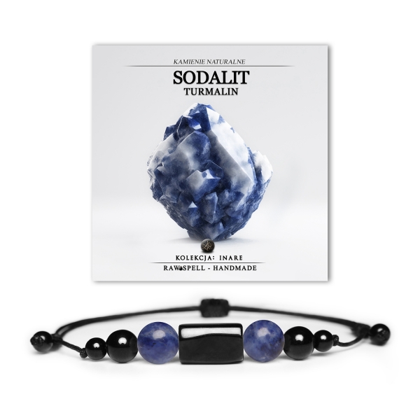 Damska i męska bransoletka z kolekcji Inare, ozdobiona naturalnymi kamieniami sodalitu oraz turmalinu.