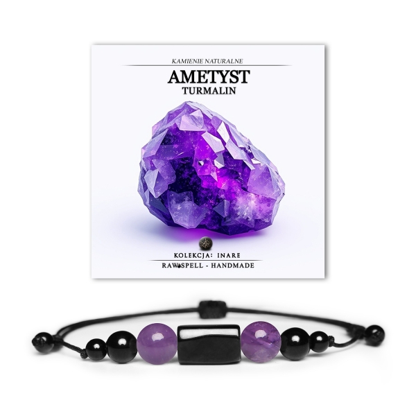 Elegancka bransoletka z kolekcji Inare, wykonana z naturalnych kamieni ametystu i turmalinu, unisex.